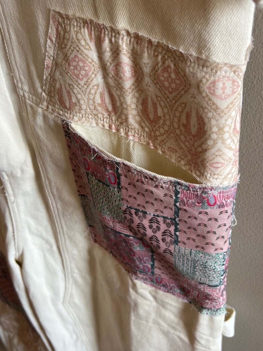 Maddy J Boutique Cream Jumpsuit/Overalls with Quilt style Patchwork - Picture 11 of 12
